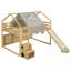 Structure de lit double pleine grandeur en forme de maison en bois avec tente-962466275