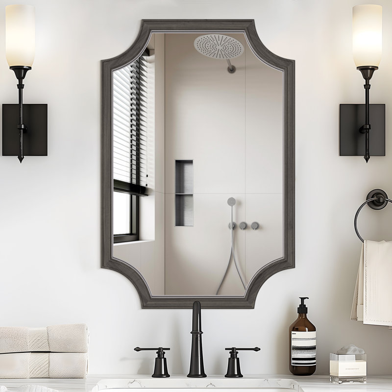 Laritha Bathroom/Vanity Mirror with Wood Frame, 30" x 20", Black
