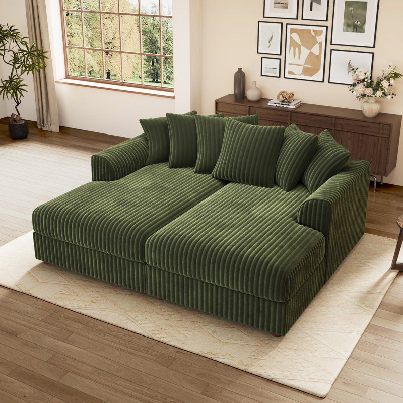 Canapé modulaire rembourré Tolzmann, Velours côtelé vert