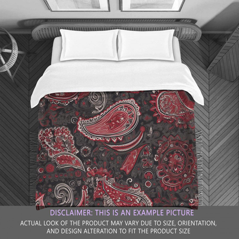 Paisley Gray/Red Microfiber Comforter, King Comforter