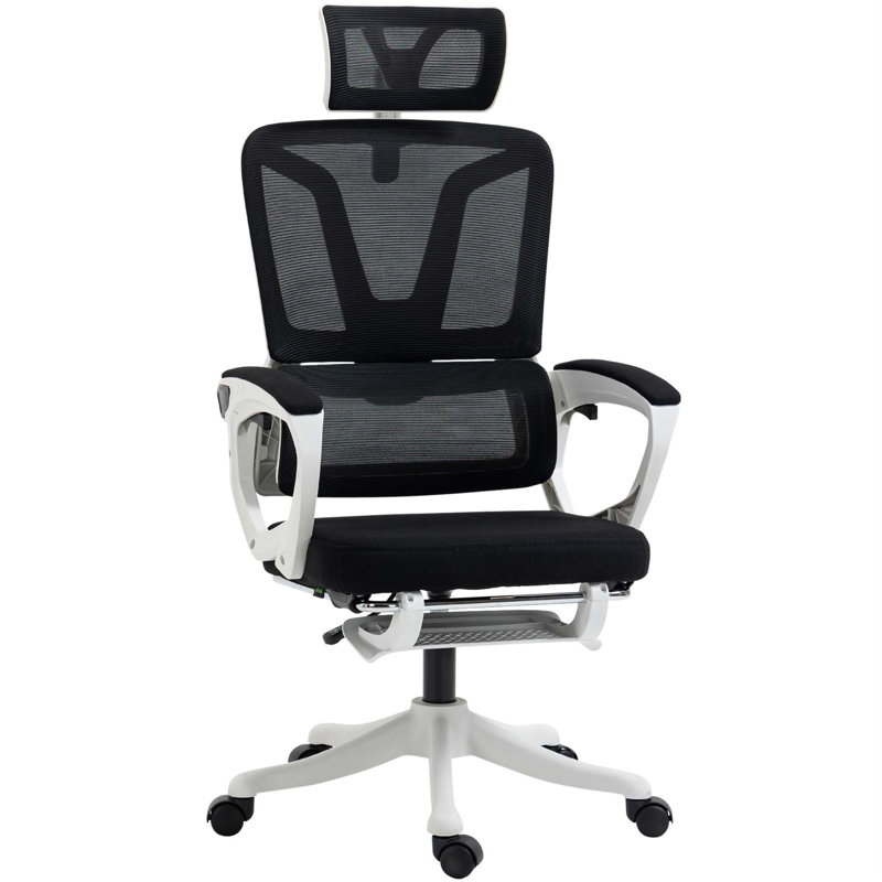 High Back Home Office Chair, Fabric Computer Desk Chair With Adjustable Headrest, Lumbar Support, Armrest, Foot Rest, Reclining Back