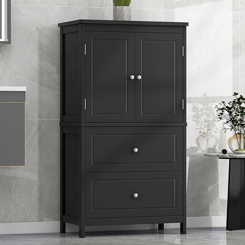 Modern Bathroom Storage Cabinet, Accent Cabinet With Two Doors And Drawers, Black