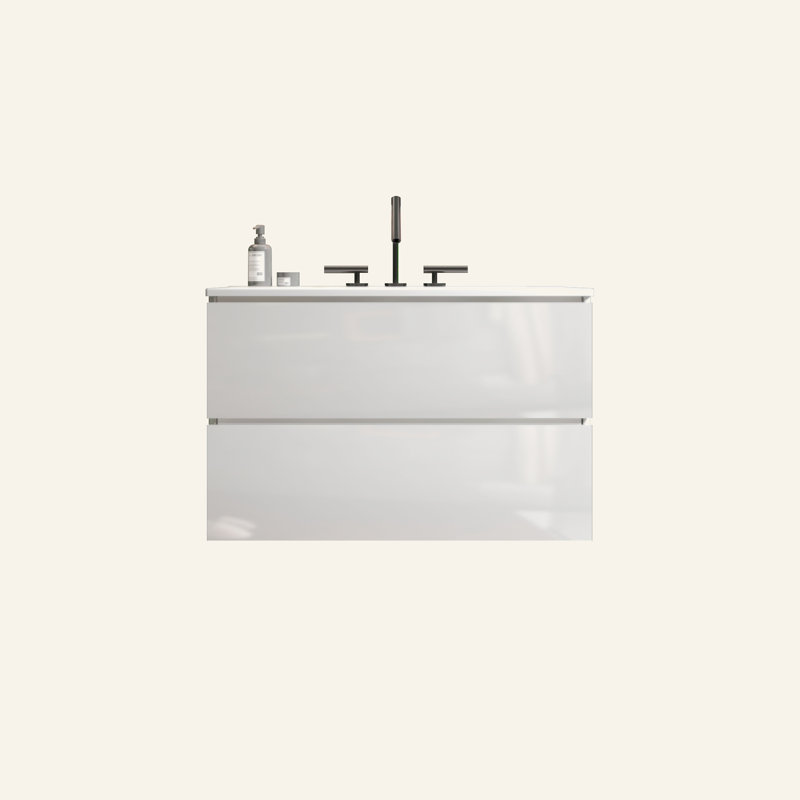 Meuble-lavabo mural de 30 po avec lavabo en céramique avec trois trous de robinet, grand meuble-lavabo flottant de rangement pour salle de bain moderne, pré-assemblé