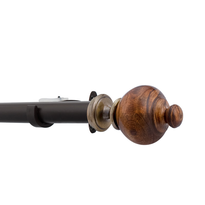  Curtain Rods for Windows 44-120 Inch, 1 Inch Heavy Duty Extendable Metal Drapery Rod, Adjustable Curtain Rod with Decorative Wood Trophy Finials for Living Room Bedroom, Brown Matt