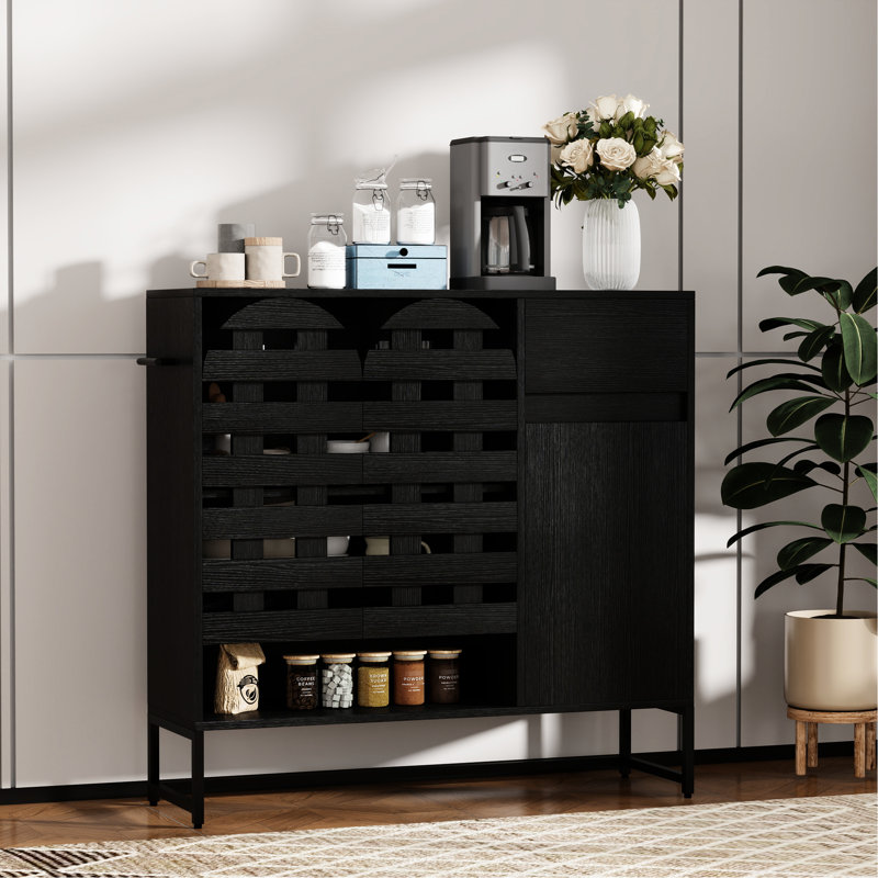 Élégant, tissé noir, buffet, conception arquée, rangement réglable multi-couches, cuisine, salon, décoration intérieure