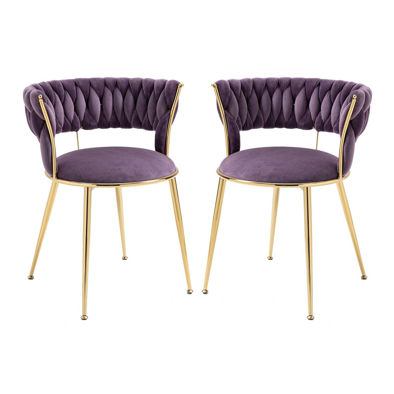 Chaises de salle à manger élégantes 2 pièces avec pieds en métal doré Denroy, Velours mauve