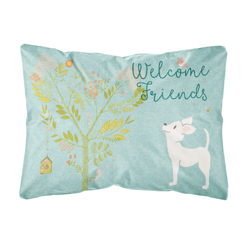  Coussin intérieur / extérieur Welcome Friends Chihuahua, blanc