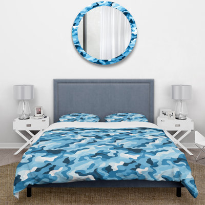 Blue Camouflage Skies - Ensemble de housse de couette camouflage - Polyester microfibre