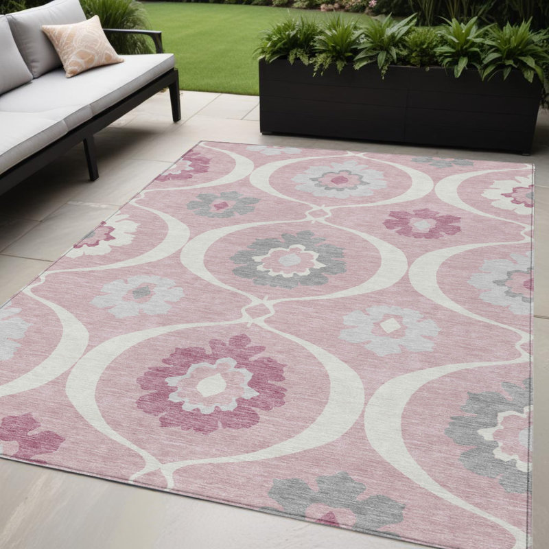 Tapis intérieur lavable 5 pi x 8 pi rose et gris
