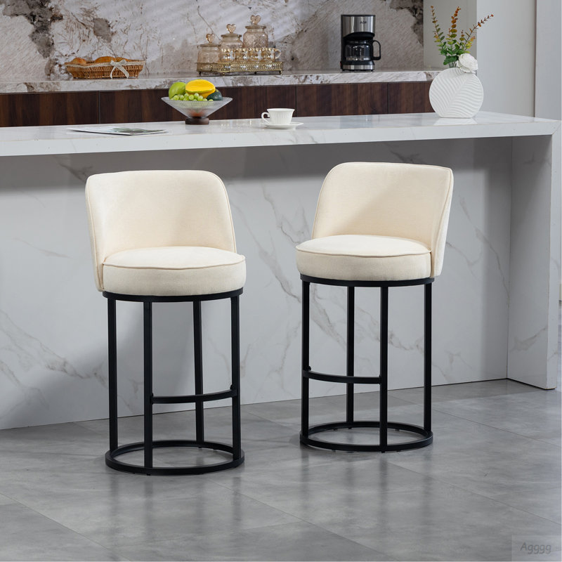 Ensemble de 2 tabourets de bar à hauteur de comptoir, tabourets de bar moderne avec dossier, tabourets de bar rembourrés en tissu de lin pour îlot de cuisine
