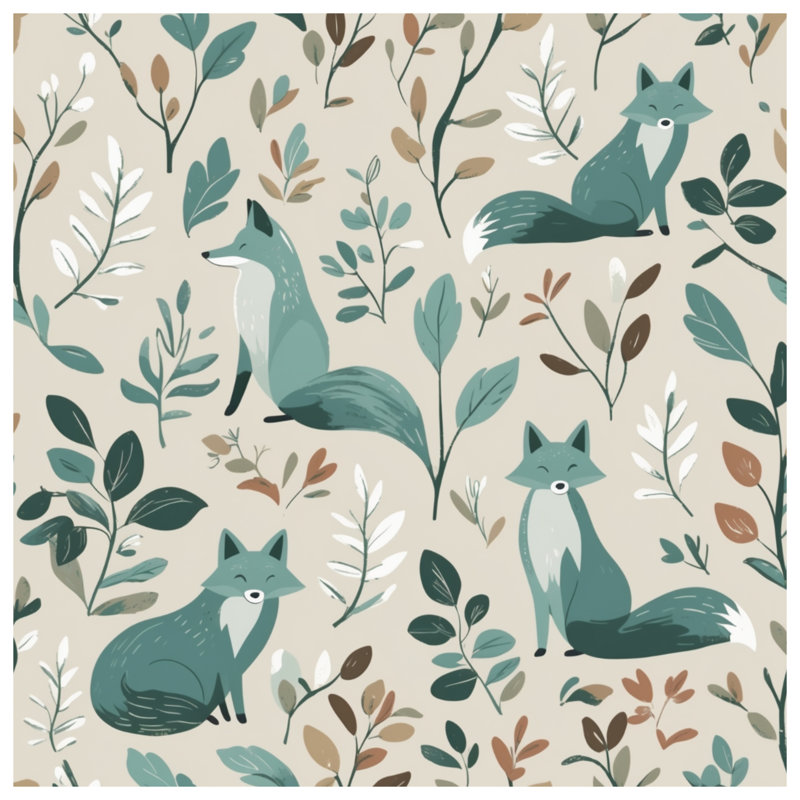 Tapisserie murale renards et feuilles - Décoration murale animaux, H 104 po x 88 avec 4 œillets
