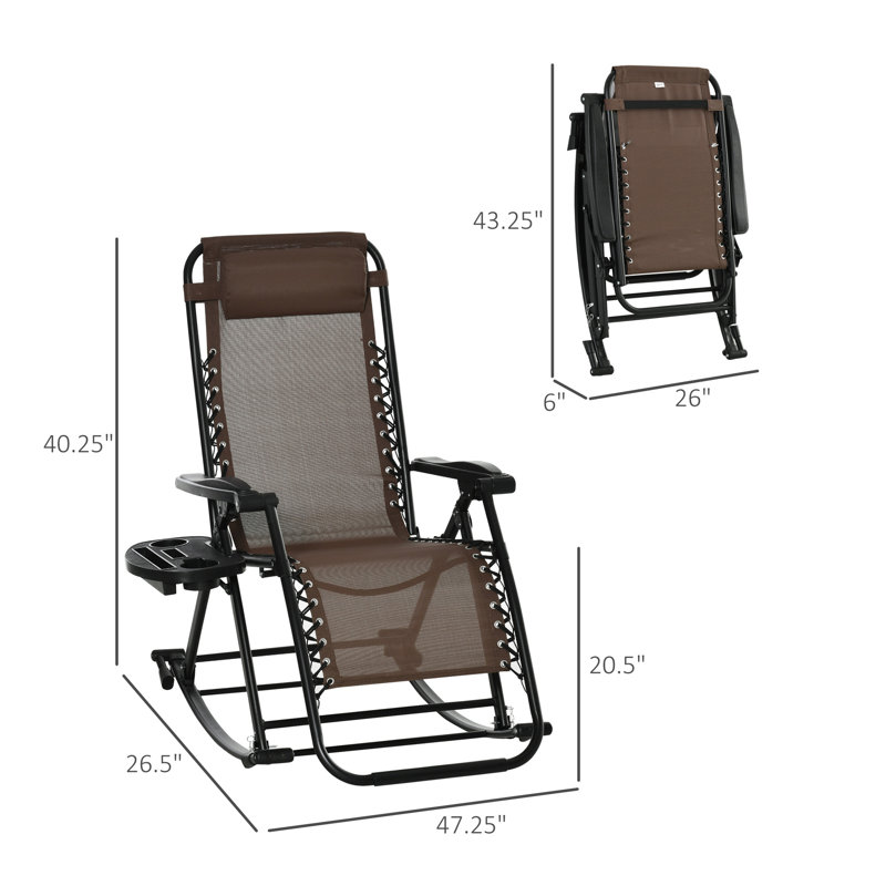 Outdoor Rocking Chairs, Foldable Reclining Zero Gravity Lounge Rocker W/ Pillow, Cup & Phone Holder, Combo Design W/ Folding Legs