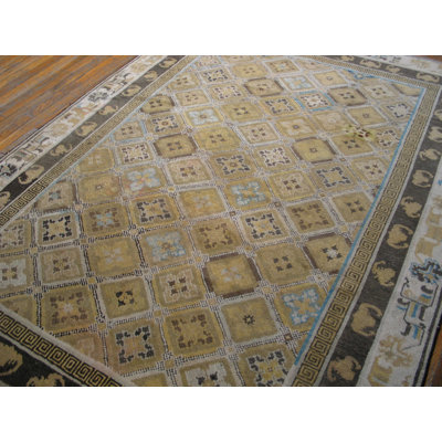 Mid 19th Century Antique Neutral Color Geometric Design Mongolian Rug