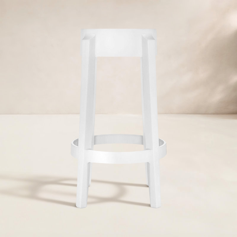 Charles Outdoor Bar Stool, Glossy White, 25.59"