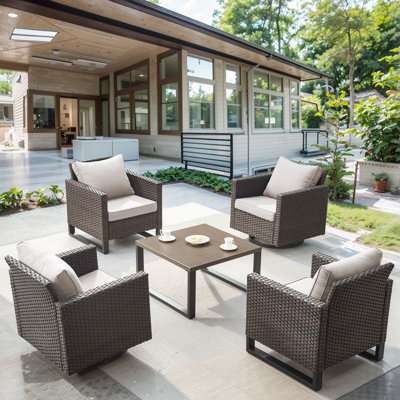 Naresa 5-Piece Outdoor Wicker Furniture Set  2 Swivel Glider Chairs, 2 Patio Chairs & Coffee Table