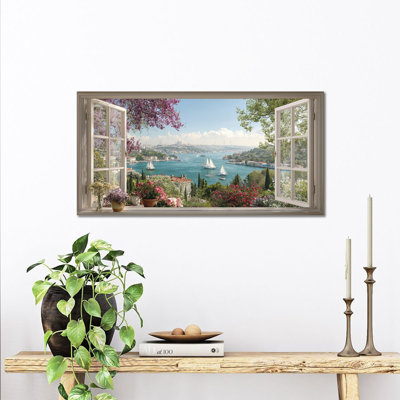 Spring Canvas Wall Decor, Landscape Painting Prints, Faux Window Nature Pictures Poster, Floral Artwork for Living Room Bedroom Office, Large Tree Fl
