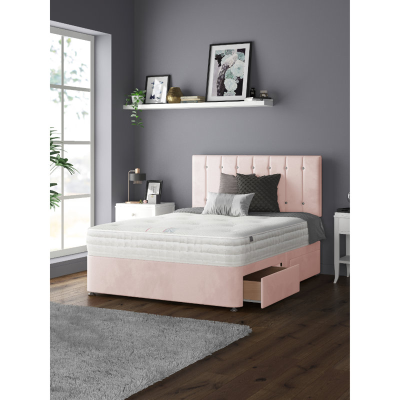 Fairley Divan Bed Base, Pink, Double (4'6), 2 Foot-end Drawers