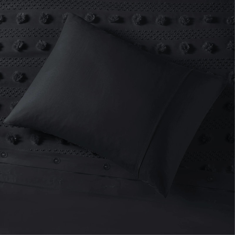 Housse de couette à pince noire pour lit double / grand - 3 pièces, matériau, envers en microfibre, fermeture à boutons 2 taies décoratives, lavable à la machine