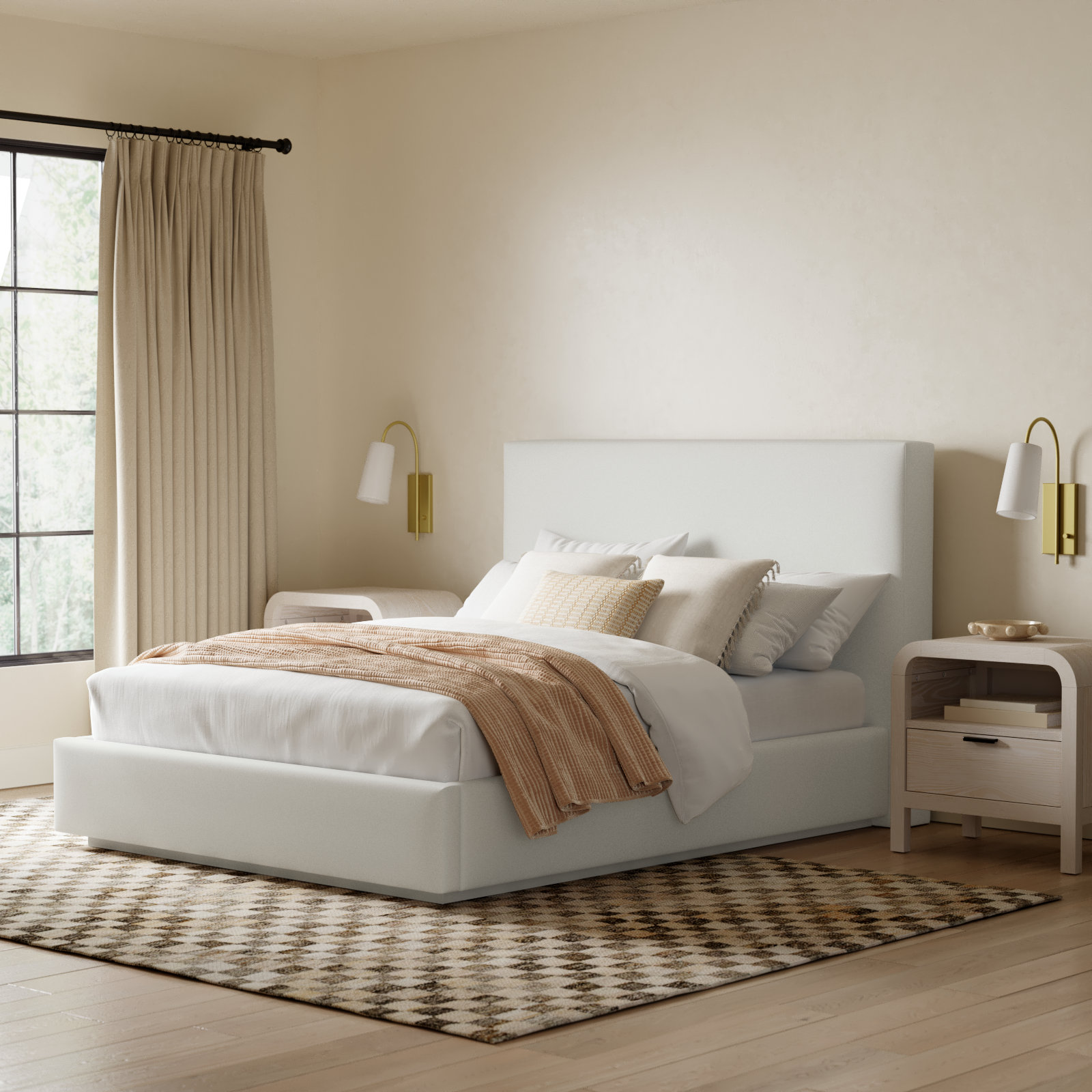 Baccarat Upholstered Bed, Queen, White