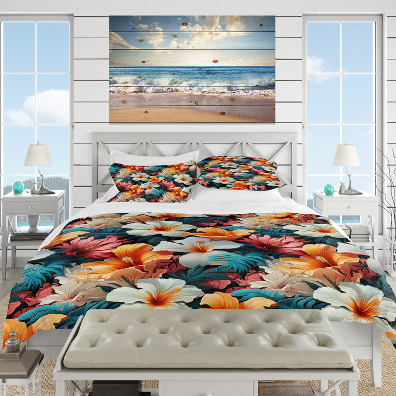 Tropical Dreamscape Iii Tropical Pattern I Floral Duvet Cover, King Duvet Cover + 2 King Shams
