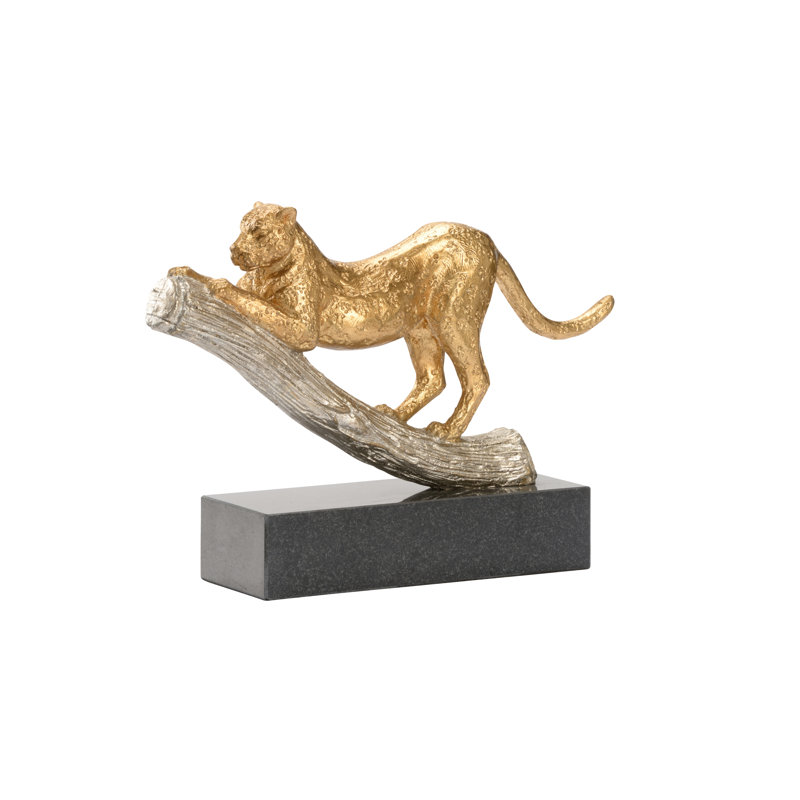 Leopard on the Hunt Figurine, Metallic Gold/Metallic Silver/Black
