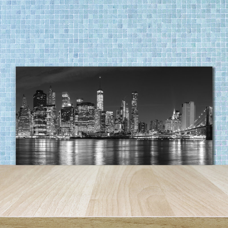 Alleane Black And White - Manhattan By Night - No Frame Print on Glass