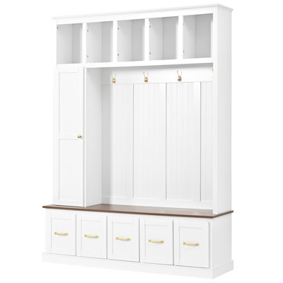 Entryway Hall Tree with Coat Hooks, Shoe Bench & Drawer Storage Cabinet