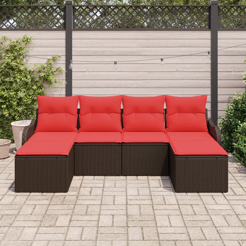 Ensemble de canapé avec coussin vidaXL 6 pièces en polyester brun, Structure brune / coussin rouge
