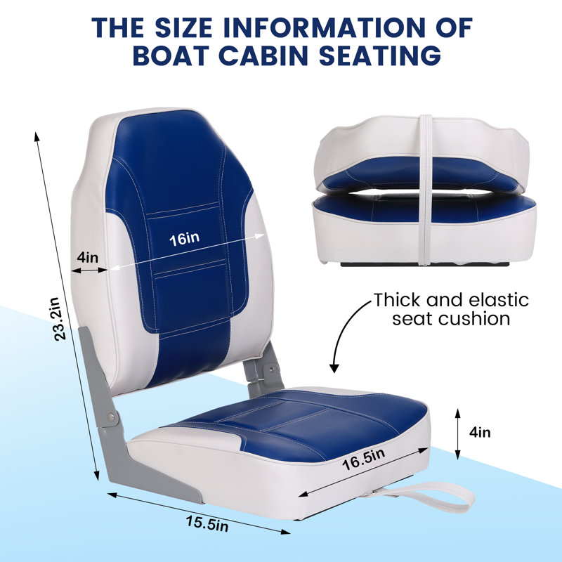 2 Pack Blue Folding High Back Boat Seats Thickened Sponge Padding and Molded Plastic Frame Weather-Resistant Captain Chairs for Fishing Sightseeing Speedboat