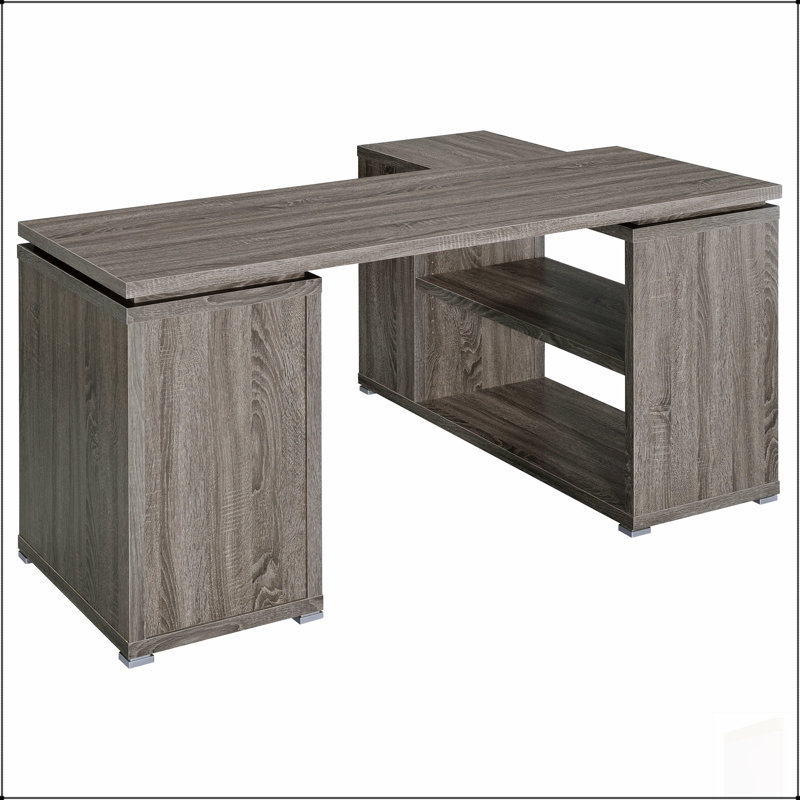 Bureau en L à 3 tiroirs avec rangement spacieux et charme rustique, parfait pour le bureau à domicile et les petits espaces