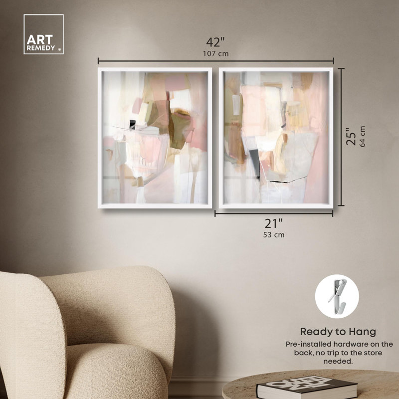 Ensemble de 2 boîtes décoratives Essence Beige et blanc Harmony, H 25 po x l 21 po, Cadre blanc