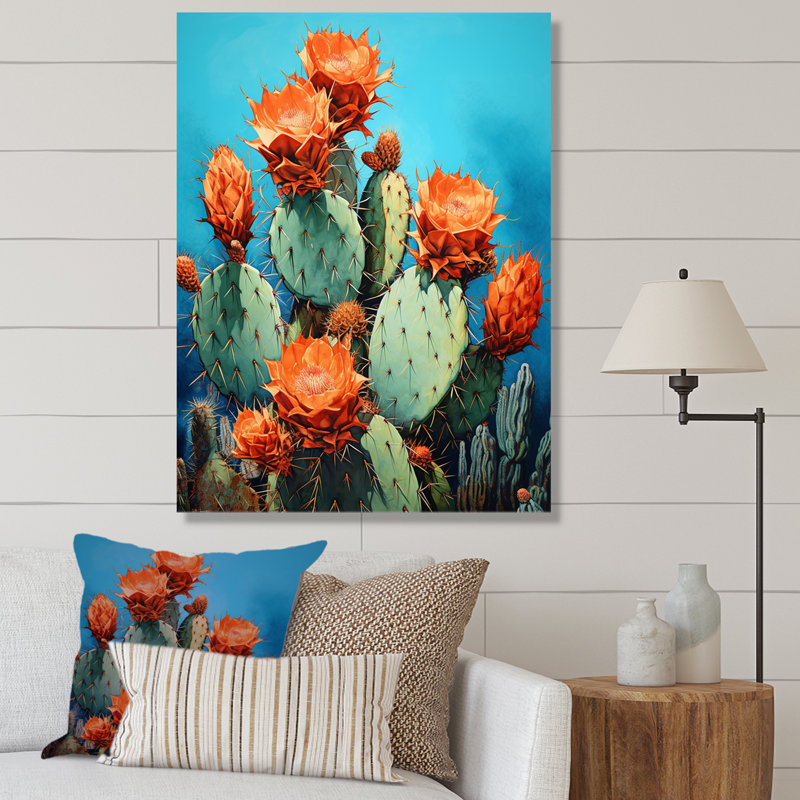 Cactus bleu et bronze II - cactus, H 44 po x l 34 po x P 1,5 po, Toile tendue