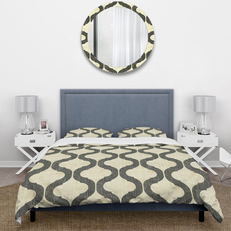 Ensemble de housse de couette beige Mid-Century Trellis III - Mid-Century, Housse de couette très grand + 2 taies décorativ
