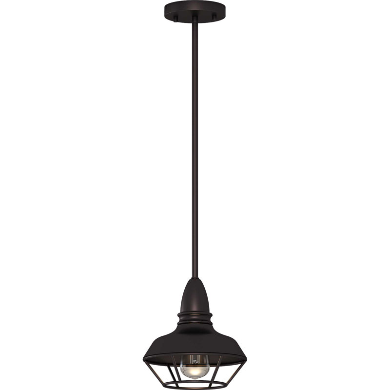 Meister 1-Light Indoor Antique Bronze Mini Downrod Pendant with Caged Inverted Bowl