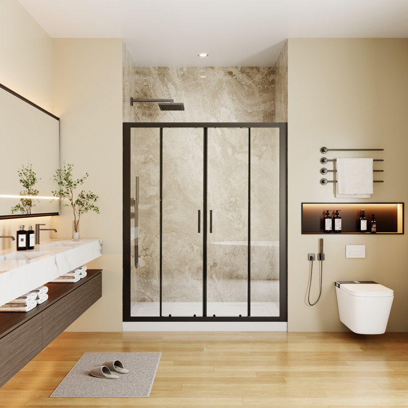 56"-60" W x 70" H Framed Double Sliding Shower Door with 1/4" SGCC Tempered Glass, Matte Black