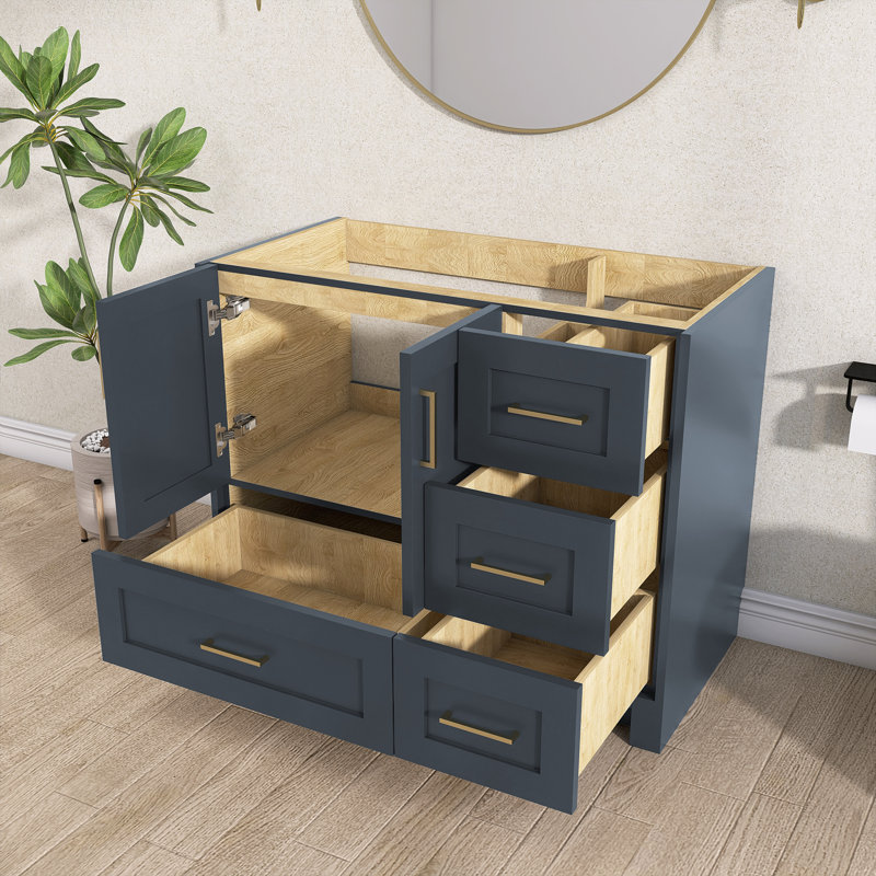 Solid Wood 42" Single Bathroom Vanity Base Only In Navy Blue