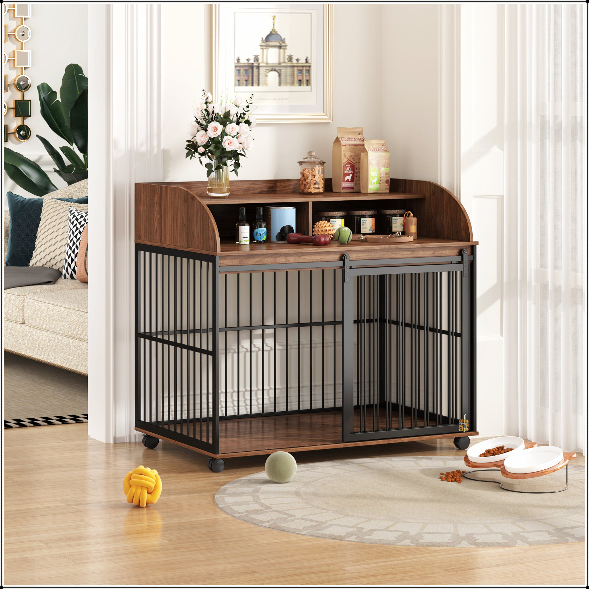 Image showcasing Ophelia & Co. 44'' Heavy Duty Large Dog Crate Furniture With Lockable ...