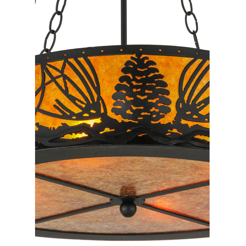 Rustic Lodge 4 - Light Glass Chandelier, Black, Amber, 35" H x 22" W x 22" D