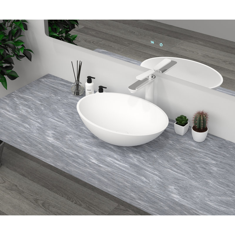 Lavabo pour salle de bain à surface solide blanc mat Minimalist - l 20,02 po x l 14,08 po x H 5,88 po