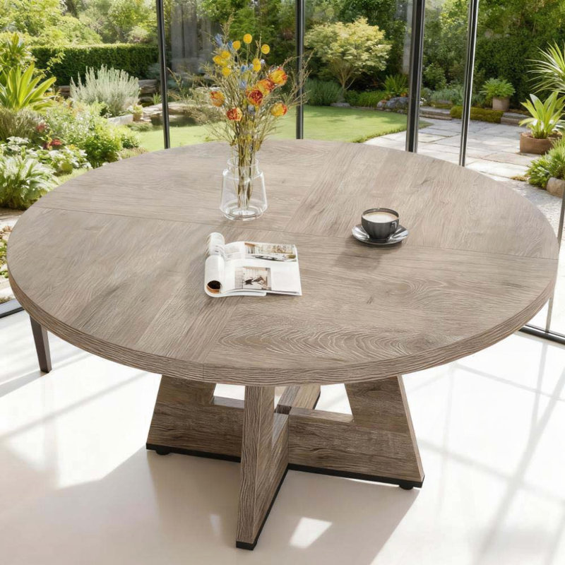 Table de salle à manger ronde en bois 47 po - gris, base piédestal, 4 sièges, Gris