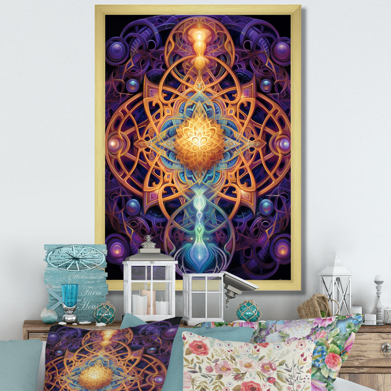 «Mystical Mandalas», reproduction sur toile, Cadre doré simple, H 40 po x l 30 po x P 1,5 po