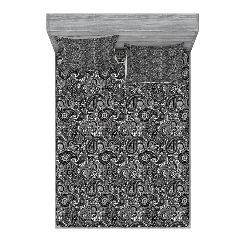 Microfiber Paisley Sheet Set, Queen Sheet Set + Fitted Sheet + 2 Pillowcases