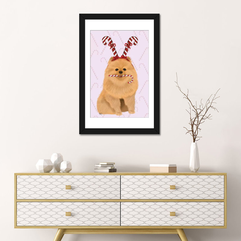 Impression sur toile tendue Fab Funky «Pomeranian and Candy Canes», H 24 po x l 16 po x P 1 po, Papier d'art encadré noir