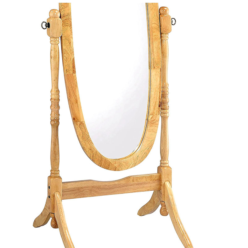 59.25-inch tall standing wooden floor mirror, white polished, oval, Natural