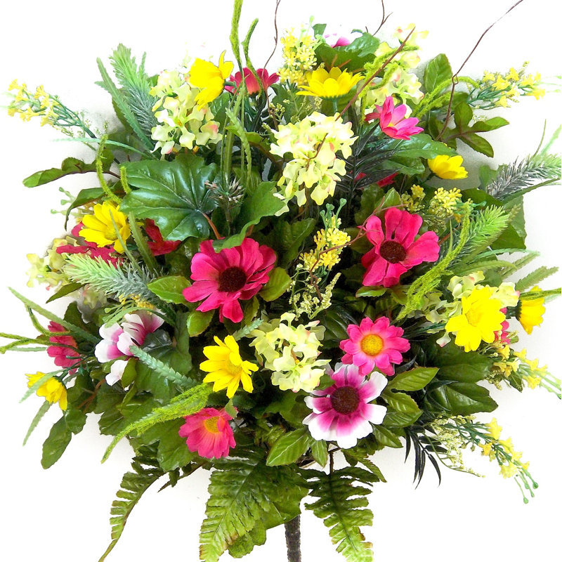 Large douille de fleurs mélangées, Mélange de jaune / velours