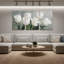 Plantes et fleurs, tulipes blanches, ensemble de 3 impressions sur toile-1324876723