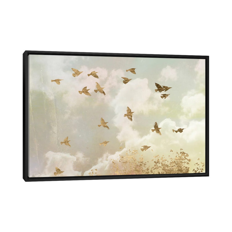 « golden flight ii », reproduction sur toile tendue, H 18 po x l 26 po x P 1,5 po, Toile avec cadre noir, Pas de tapis