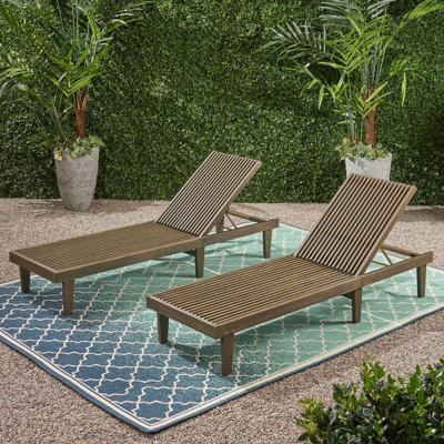 Cadain Outdoor Acacia Wood Chaise Lounge Set