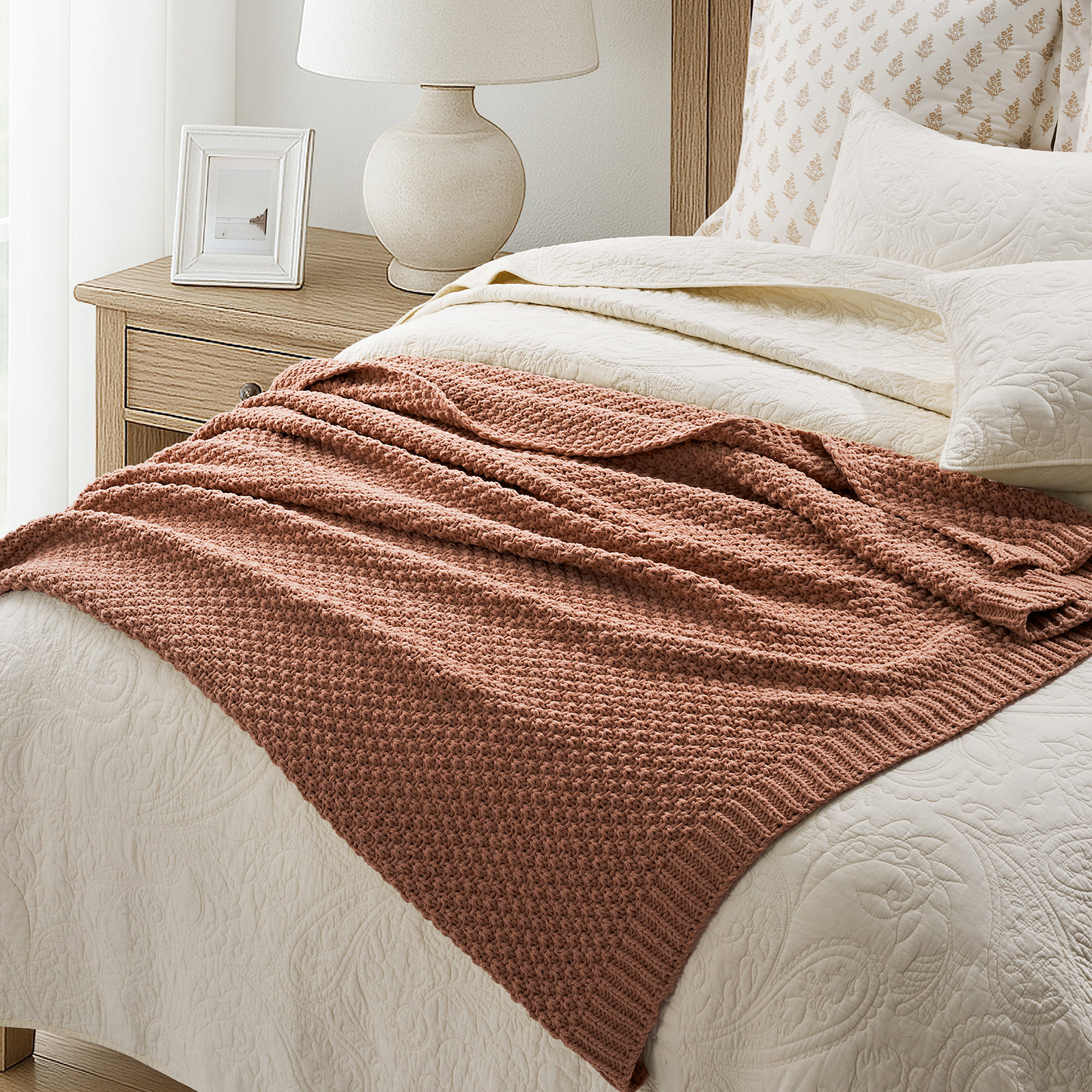 Chunky Chenille Knit Throw Blanket, 80" L x 60" W, Terracotta Clay