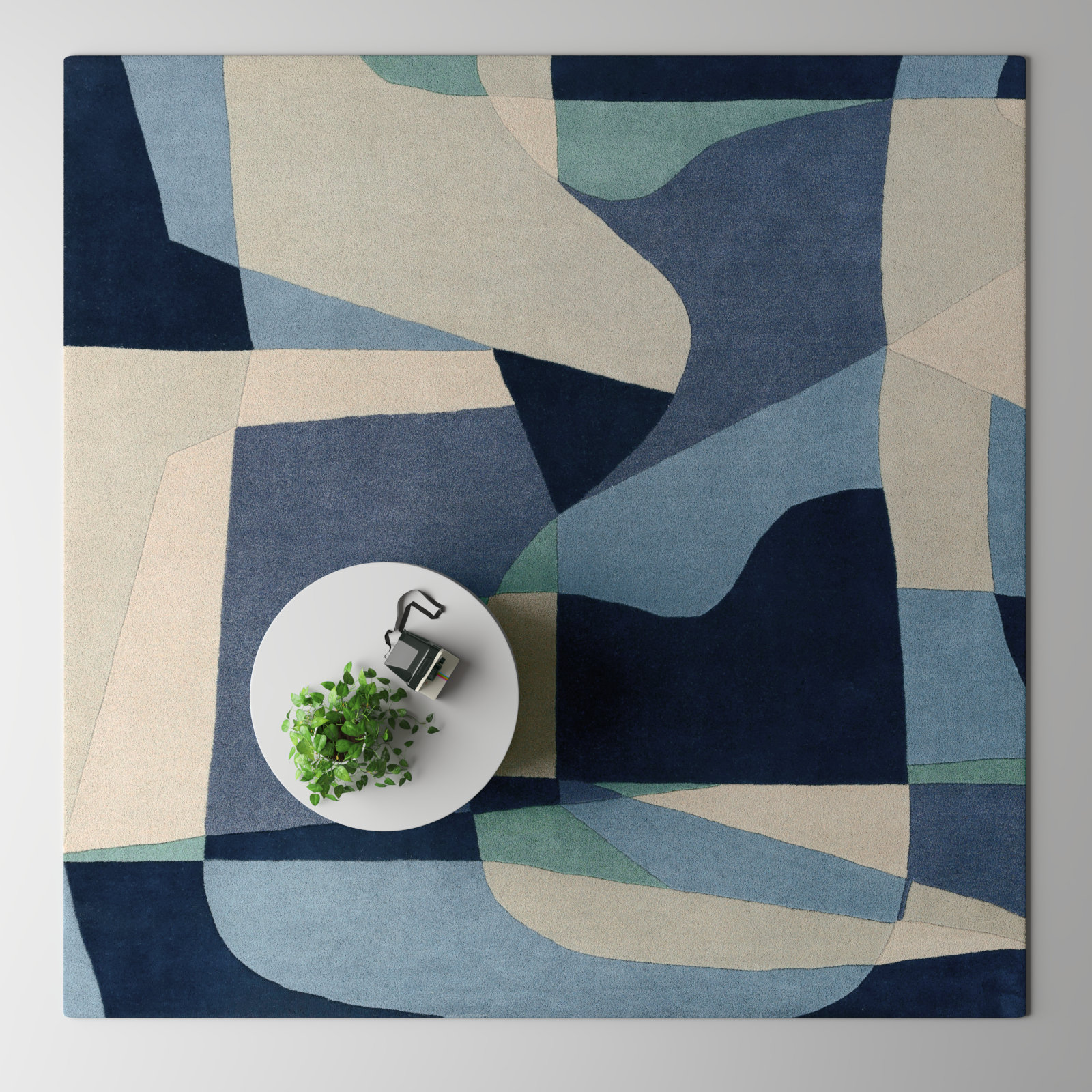 Gaye Teal Navy Beige Hand-Tufted Geometric Rug, Square 9'9"